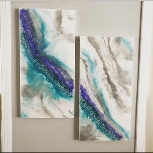 Turquoise and purple resin artwork with gemstones